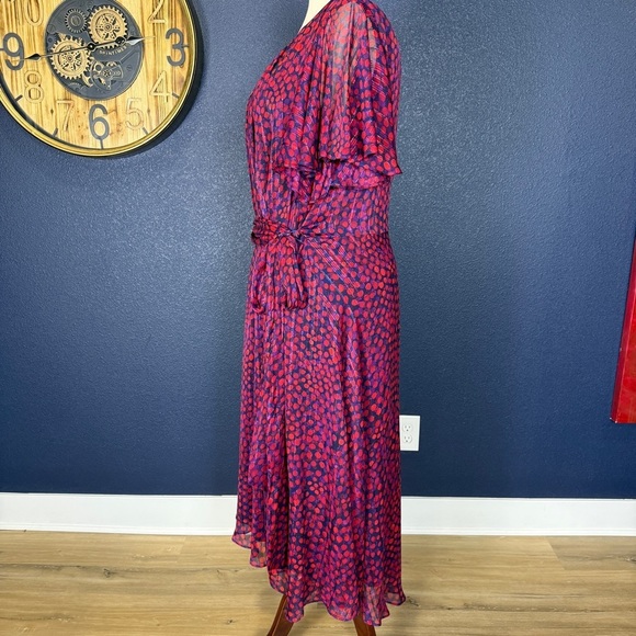 Tahari Red and Blue Polka Dot Metallic Chiffon High/low Dress, Size 24W - Picture 5 of 12